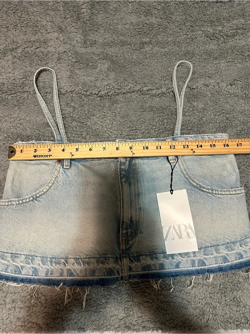 Zara Cropped Denim Frayed Tank Top Size M Blue - Picture 9 of 11